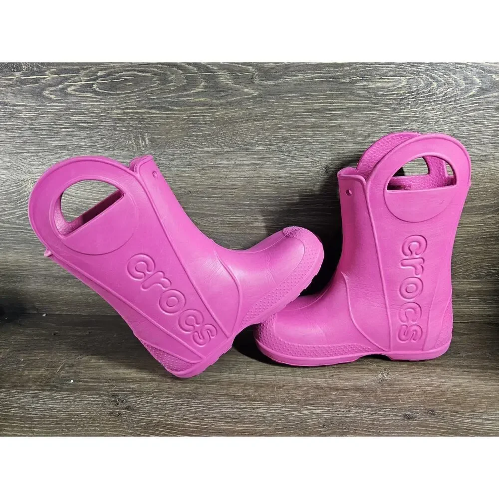 Crocs Childrens Sz 2 Junior Handle It Rain Boot Waterproof Croslite Pink Boots